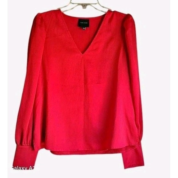 Alex Marie Tops - Alex Marie Red Blouse With V-Neck And Long Sleeves Size Small